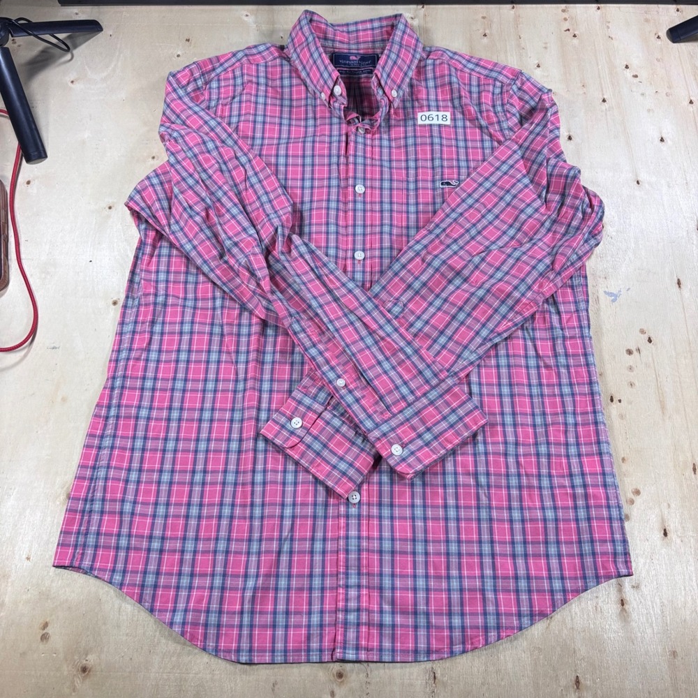 Vineyard Vines Mens Slim Fit Tucker Shirt Pink Blue Plaid Button Down Size M